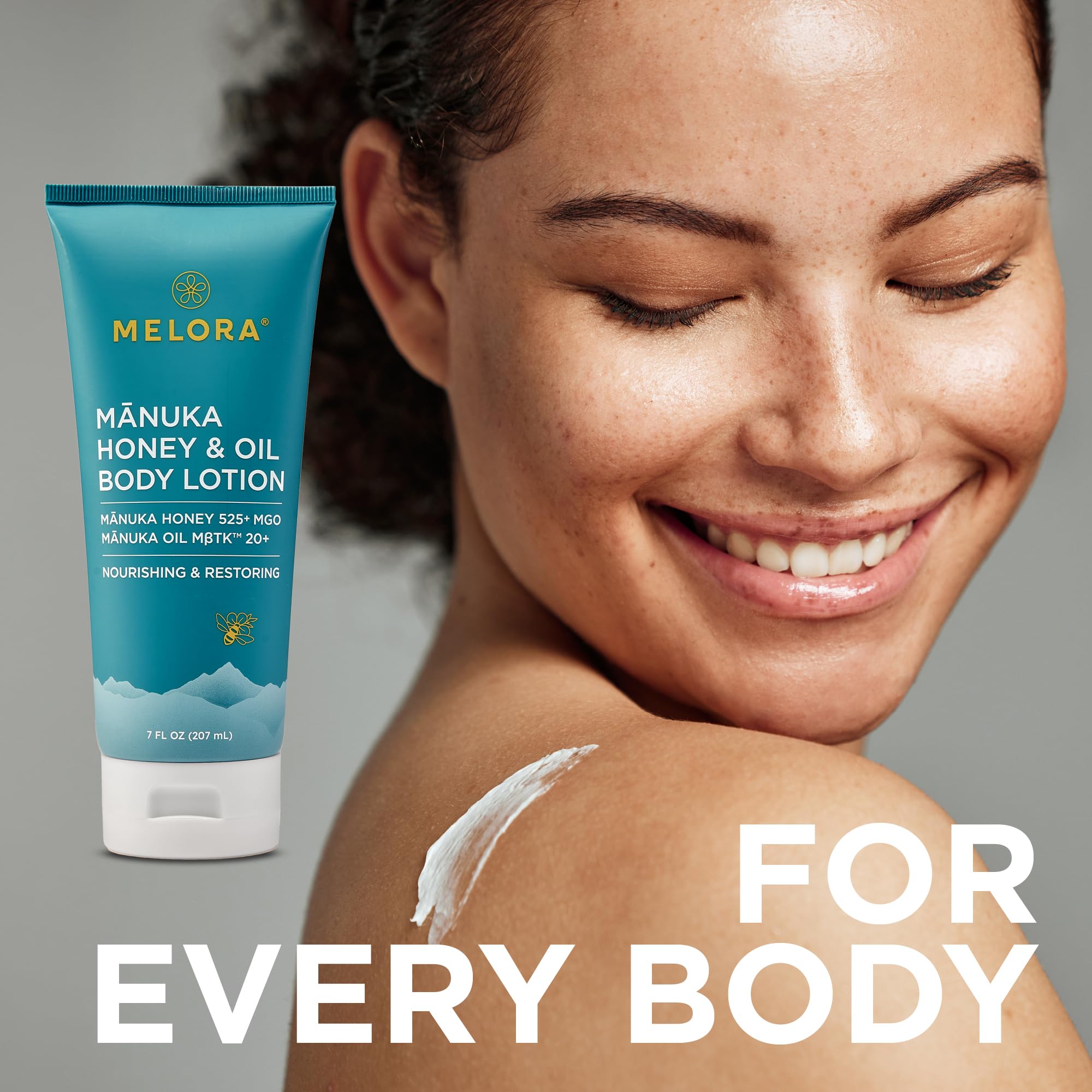 Melora Manuka Honey Body Lotion swatch highlights gentle, moisture-rich care for sensitive skin.