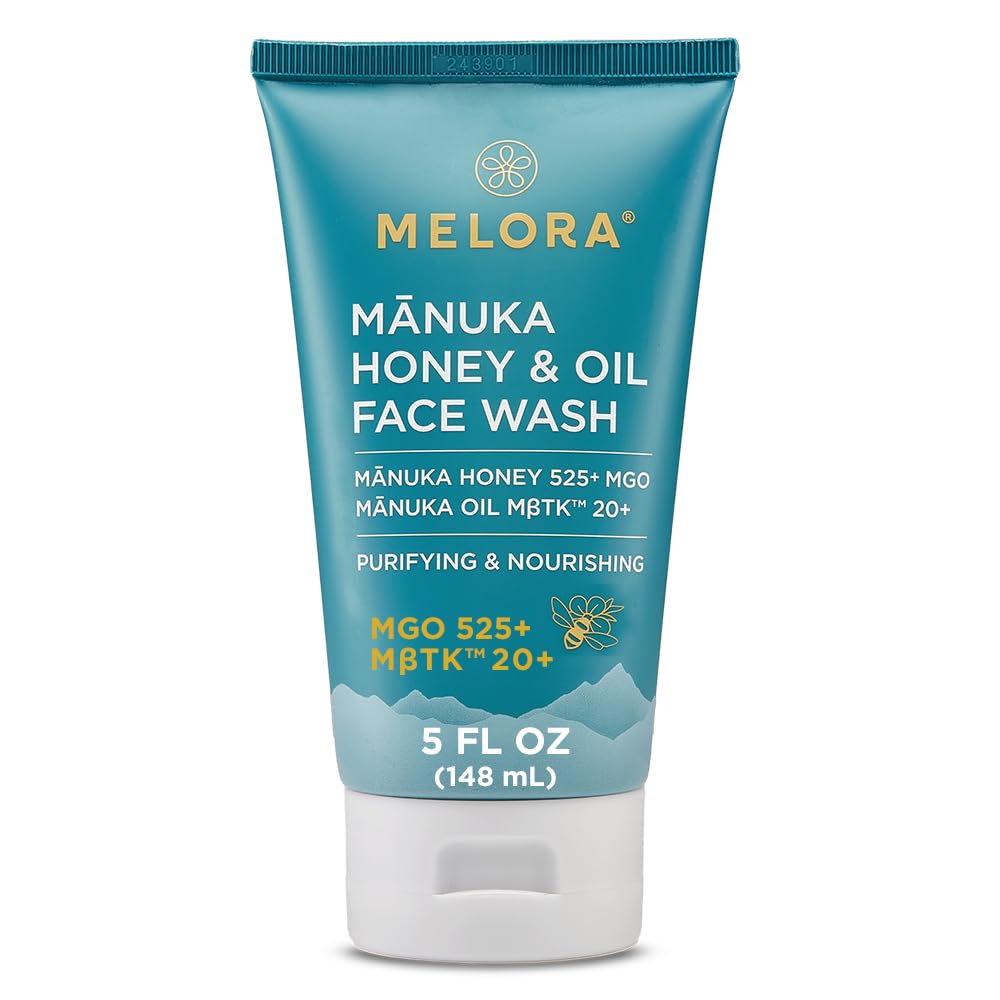 MELORA Manuka Honey Face Wash bottle front showing hydrating daily cleanser