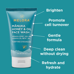 MELORA Manuka Honey Face Wash close-up with soothing ingredients