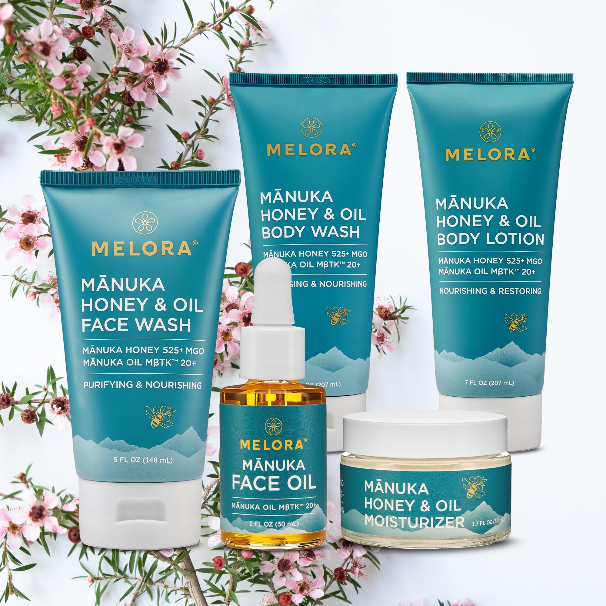 Melora Manuka Oil product image shows natural extract used in lotion.