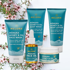 Melora Manuka Oil product image shows natural extract used in lotion.