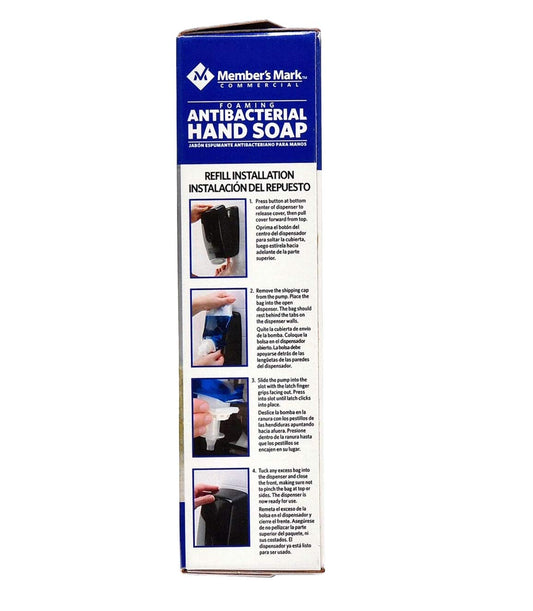 Members Mark foaming hand soap dispenser refill pour for quick top-offs.