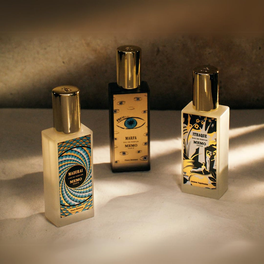 Memo Paris Ithaque label detail conveys authenticity and premium branding.