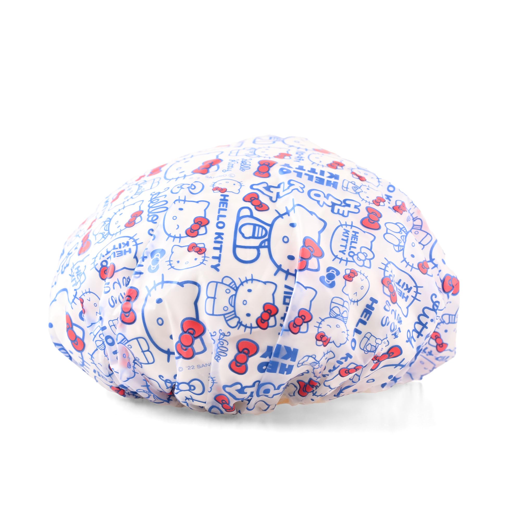 MENBLY Kitty & Kuormi-Bunny shower cap featuring Kuromi-Bunny print shields hair from splashes during baths.
