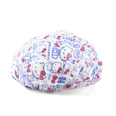 MENBLY Kitty & Kuormi-Bunny shower cap featuring Kuromi-Bunny print shields hair from splashes during baths.