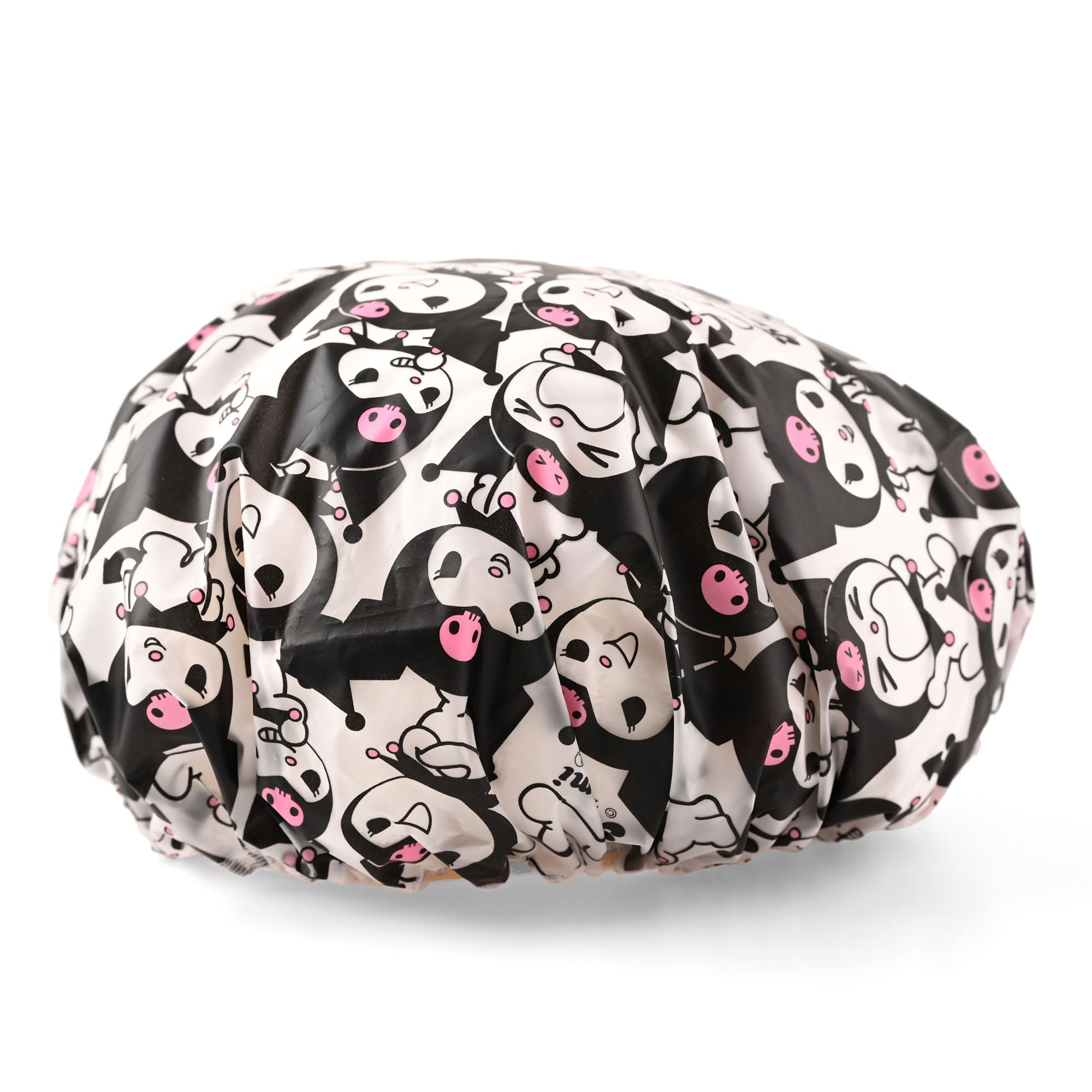 MENBLY Kitty & Kuormi-Bunny cap demonstrates wide coverage for long or thick hair.