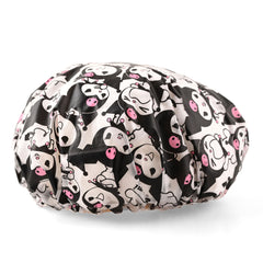 MENBLY Kitty & Kuormi-Bunny cap demonstrates wide coverage for long or thick hair.