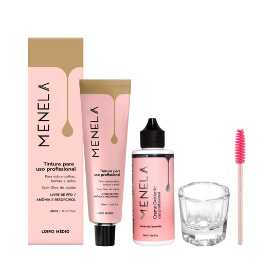 Menela Eyebrow Tint Kit packaging shows vegan, ammonia-free brow color.