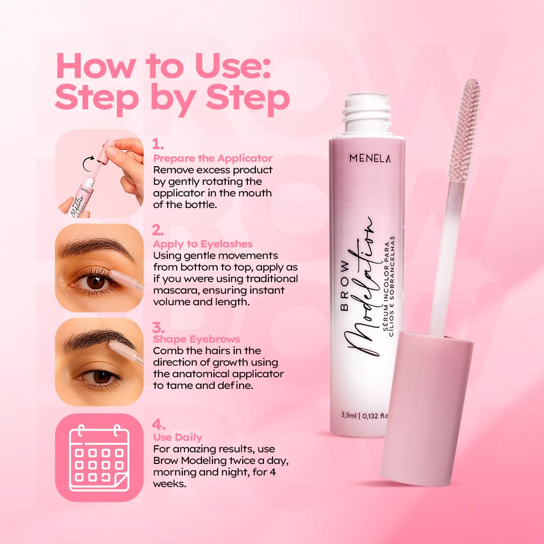  Menela lightweight serum texture ready for daily brow and lash use.