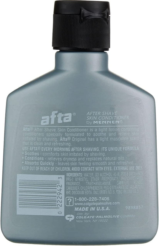 Mennen Afta bottle pour close-up showing easy application and quick absorption.