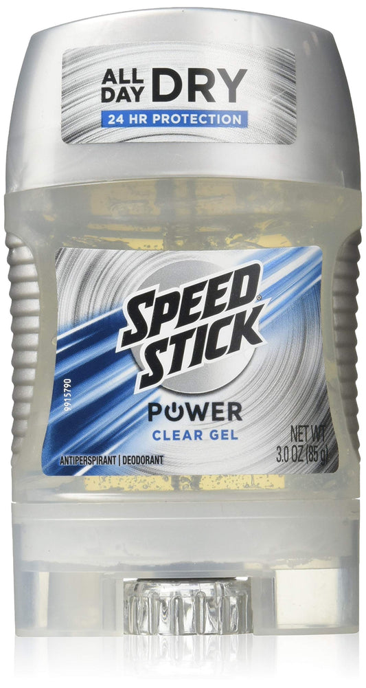 Mennen Speed Stick Power Clear Gel bottle front view, fast-drying clear formula for daily use.