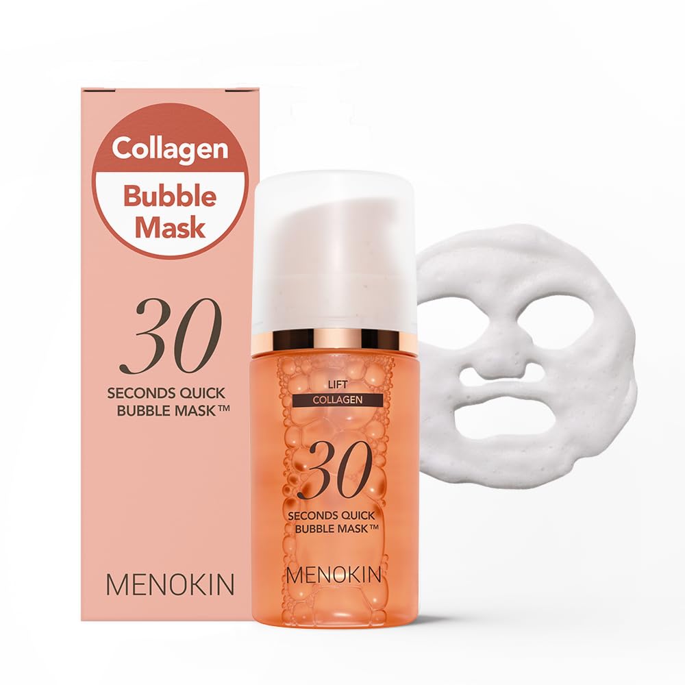 MENOKIN 30 Seconds Quick Bubble Mask bottle close-up, highlighting potential radiant skin.