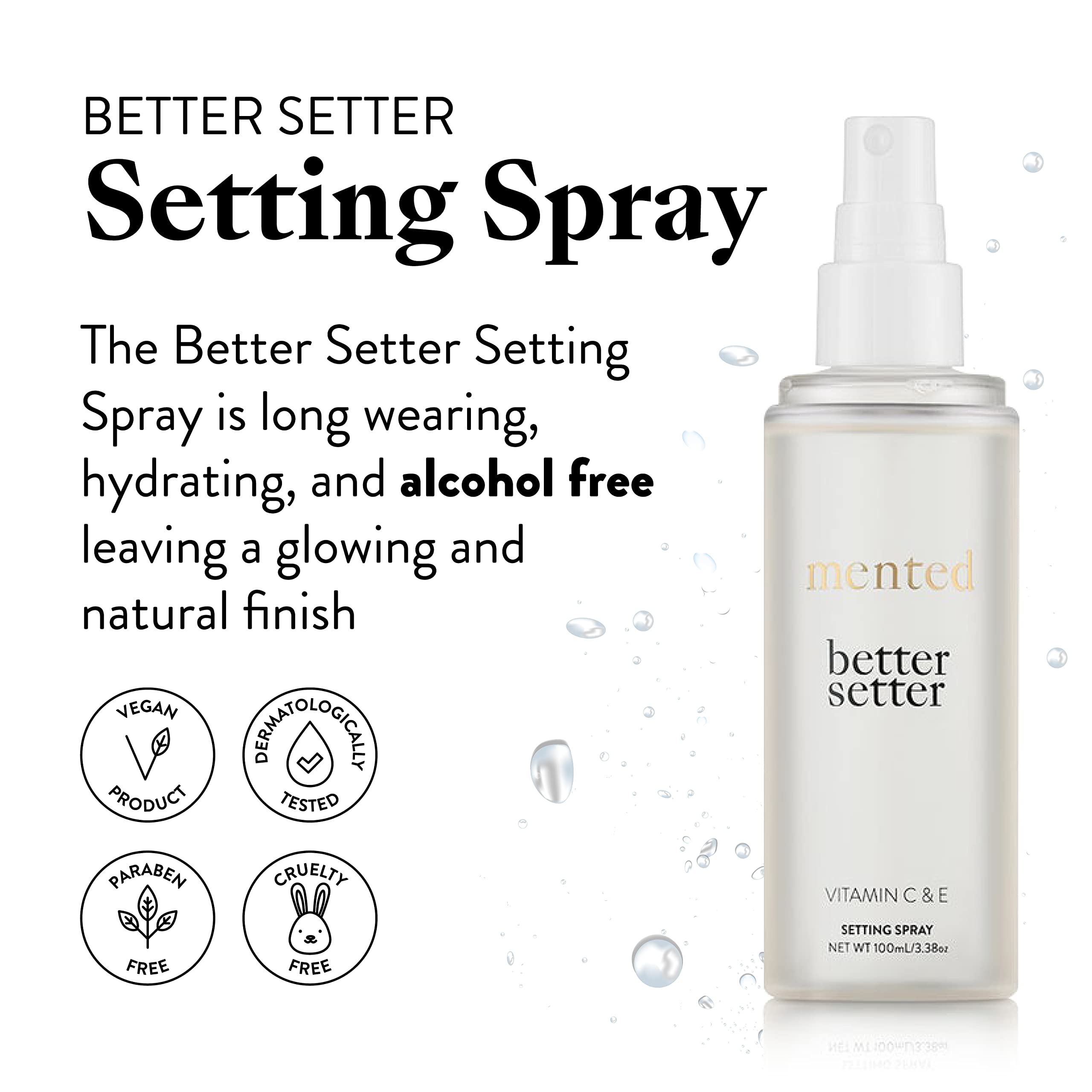 Close-up of Mented Better Setter mist applying to skin for hydration.