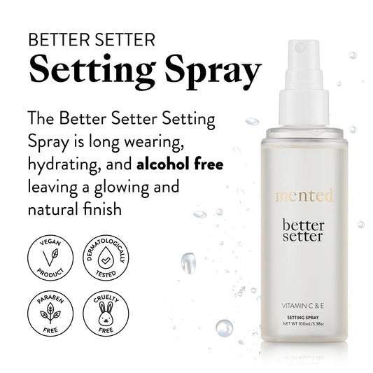 Close-up of Mented Better Setter mist applying to skin for hydration.