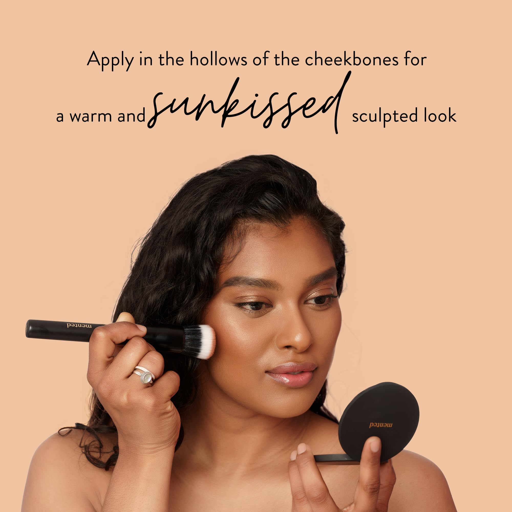 Mented Italian-made bronzer packaging emphasizes cruelty-free vegan credentials.
