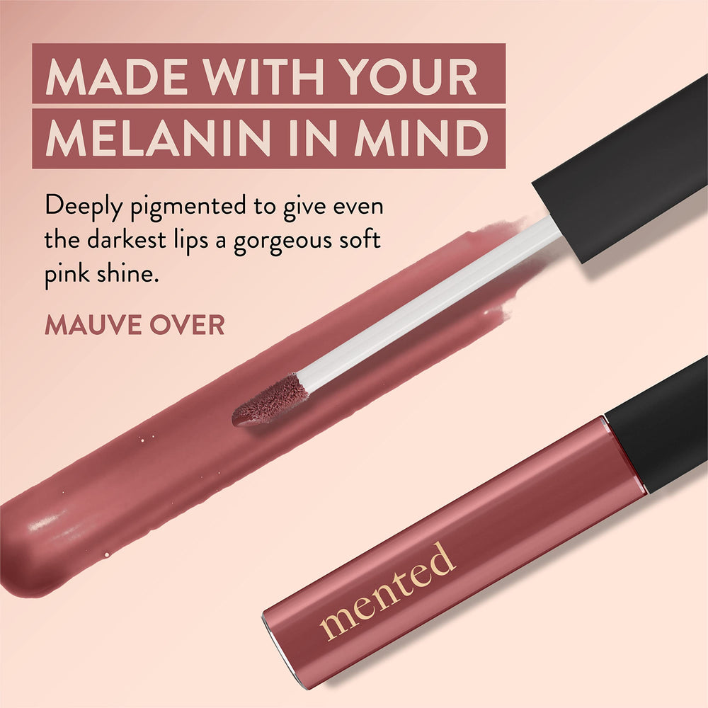 Mented Mauve Over lips with shine illustrate buildable color payoff.