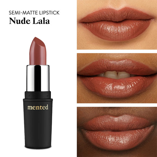 Mented Nude LaLa lipstick cream application close-up showing texture.