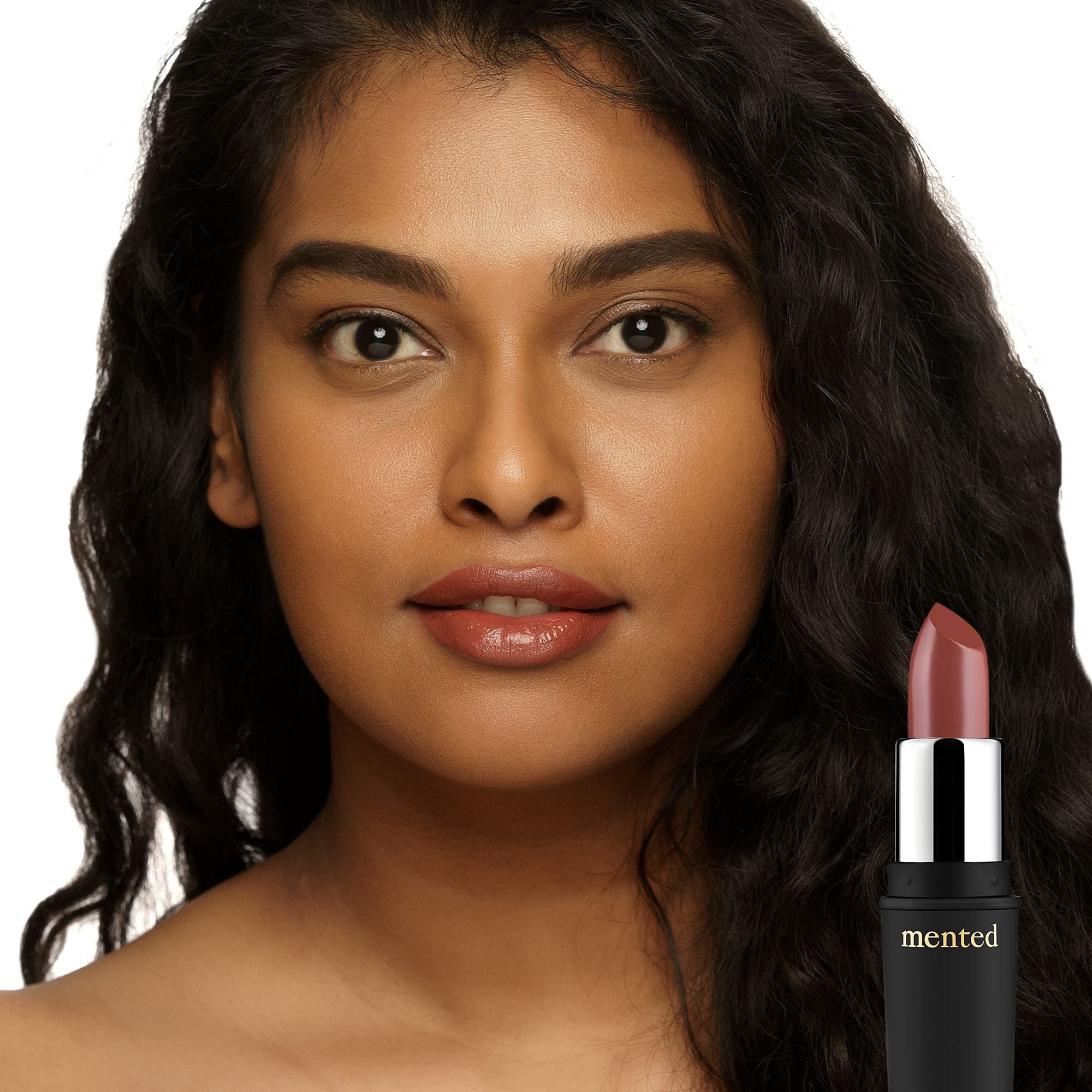 Mented Nude LaLa color stays vibrant with hydration on lips.
