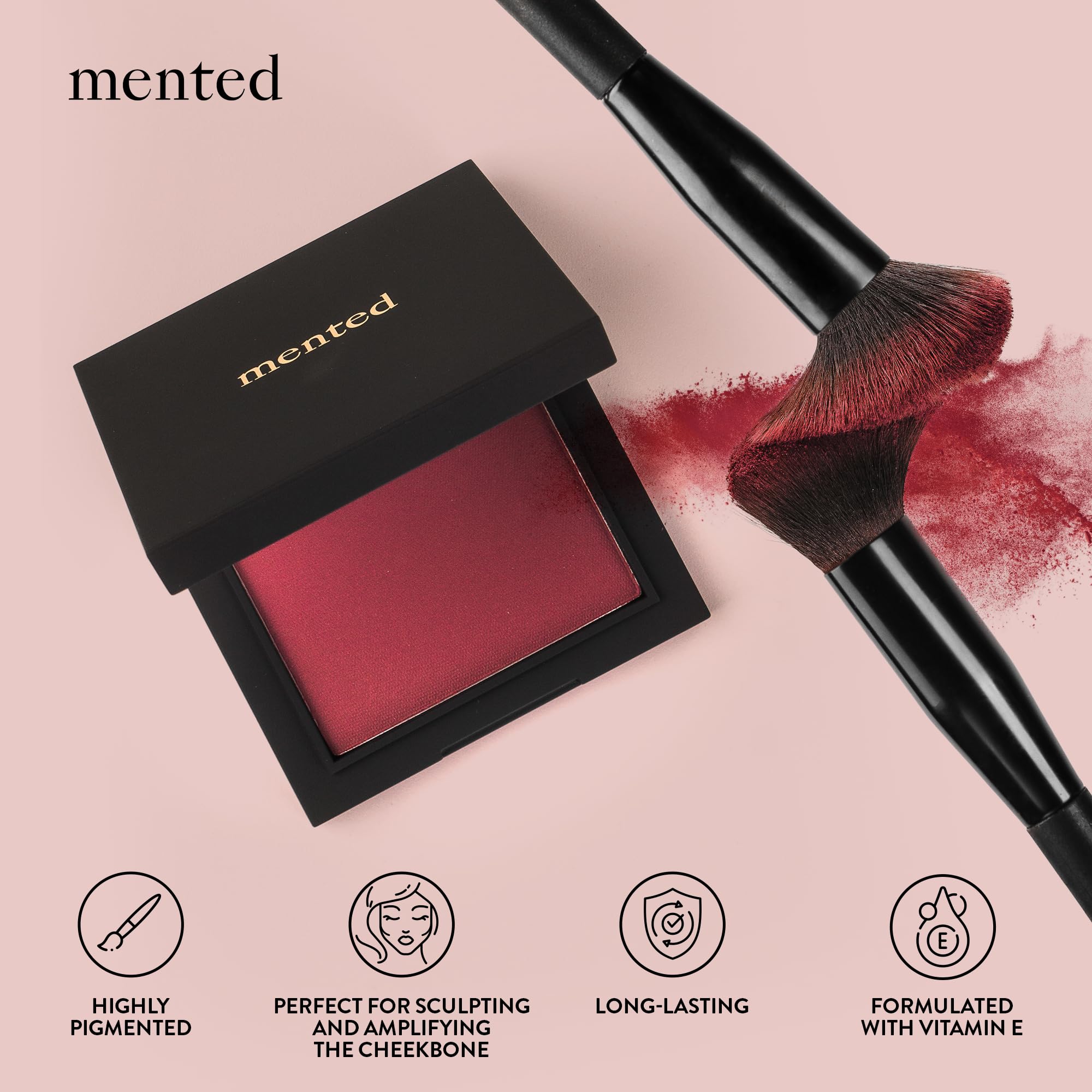 Compact detail highlights smooth texture that blends easily on skin.