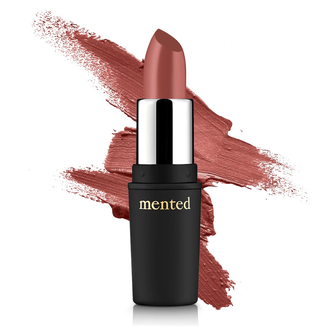 Mented Pretty in Pink lipstick swatch on lips for a natural nude glow.