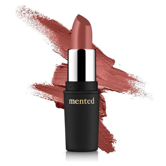Mented Pretty in Pink lipstick swatch on lips for a natural nude glow.
