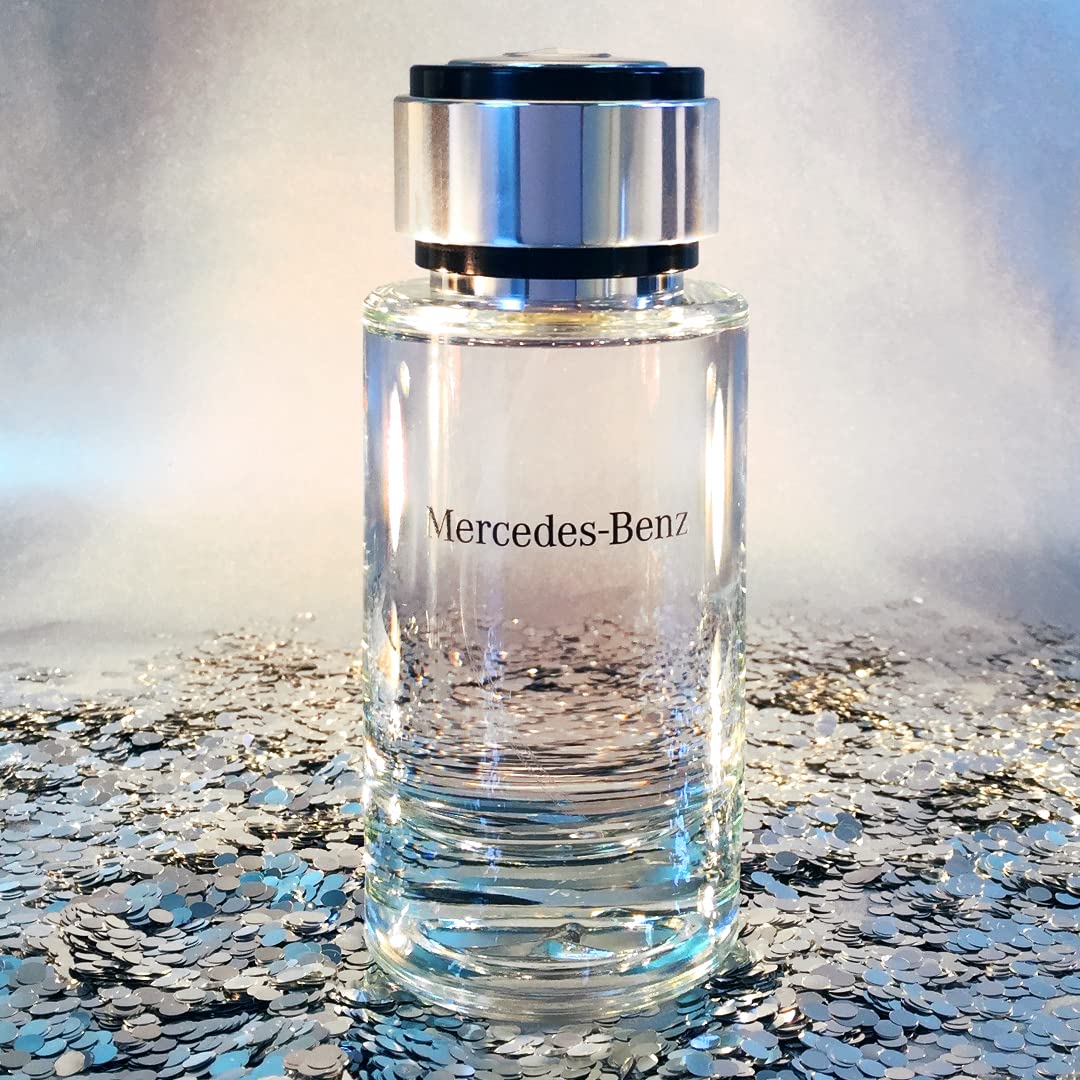 Mercedes-Benz For Men engraved logo on bottle showing luxury symbolism.