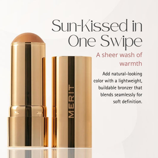 Merit Bronze Balm Quince swatch shows buildable sheer warmth for fair skin