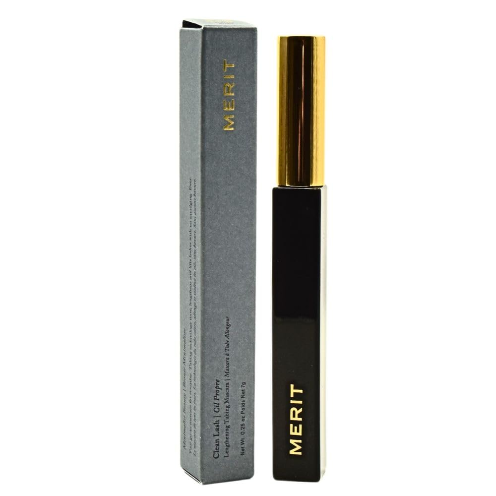 MERIT Clean Lash Lengthening Tubing Mascara in application for defined, lift-enhanced lashes