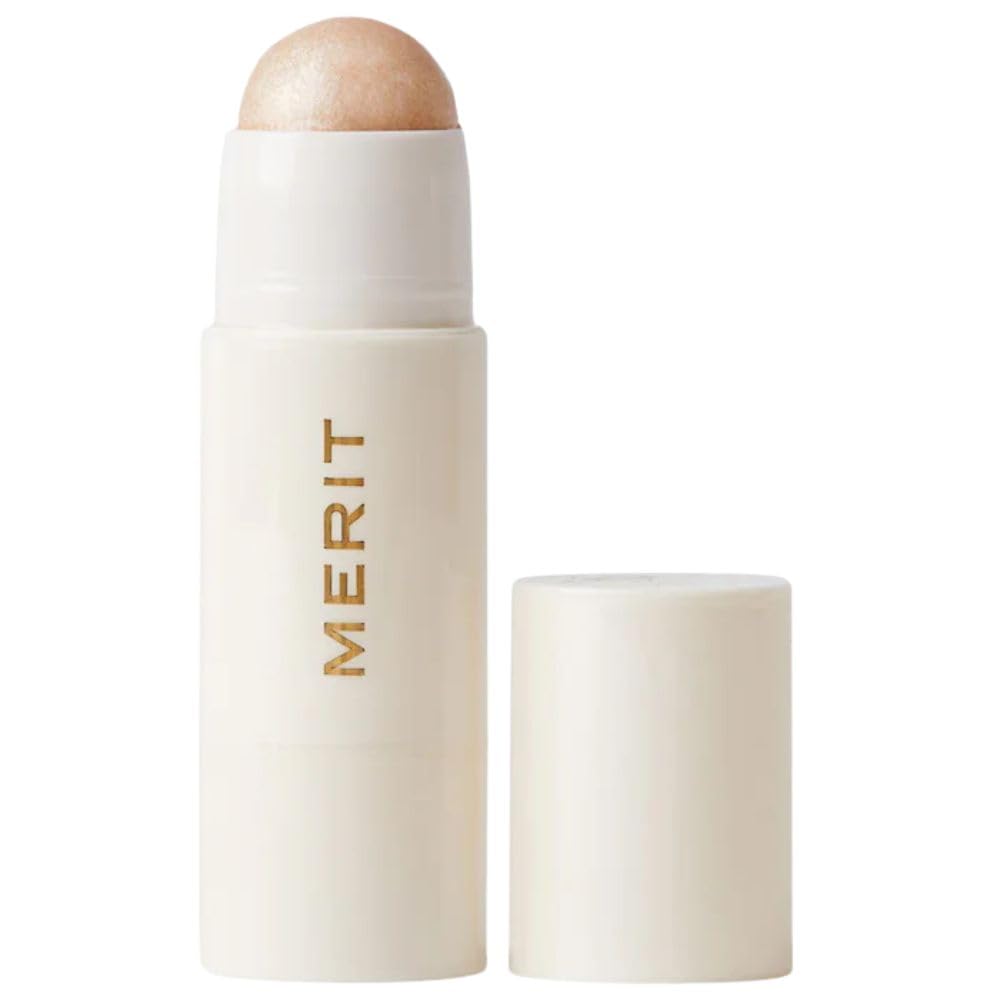 Merit Day Glow Dewy Highlighting Balm Cava swatch shows natural radiance with lightweight hydration