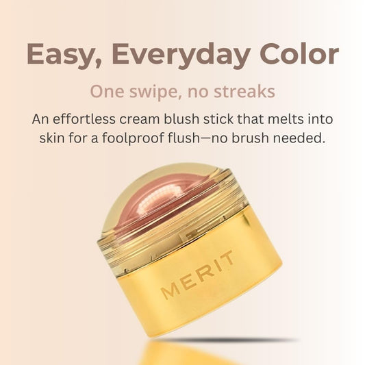 Merit Flush Balm Archival application demonstrates smooth glide for effortless everyday makeup.