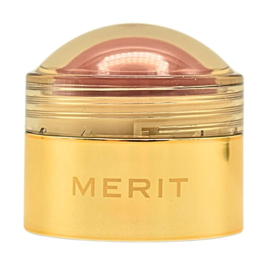 Merit Flush Balm Archival swatch showing cool mauve with soft, buildable color for cheeks and lips.