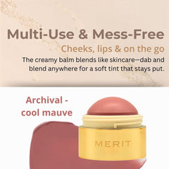 Merit Flush Balm with vitamin E nourishes skin while delivering sheer color.