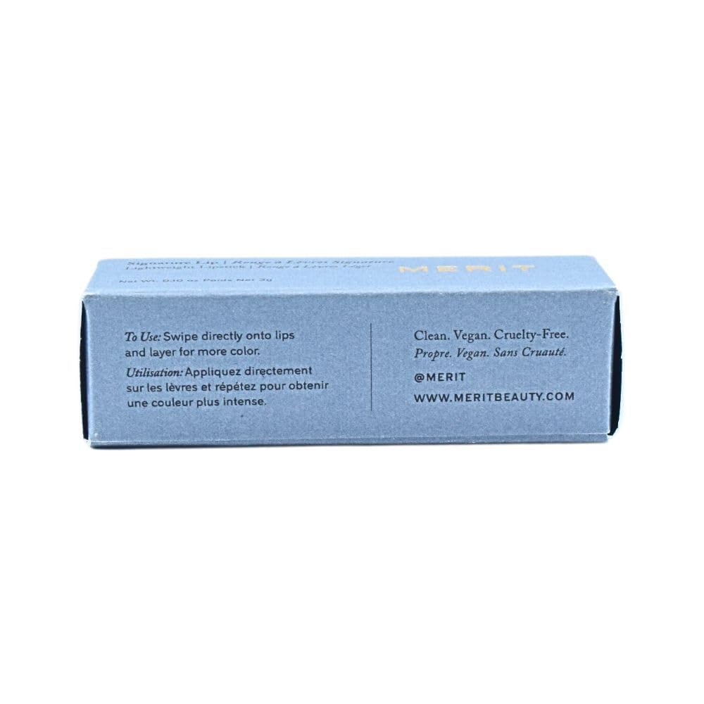 MERIT Signature Lip Lightweight Lipstick Slip pigmented swatch suggests buildable color from sheer to bold.
