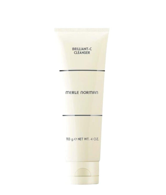 Merle Norman Brilliant-C Cleanser bottle close-up showing a silky formula for brighter, revitalized skin