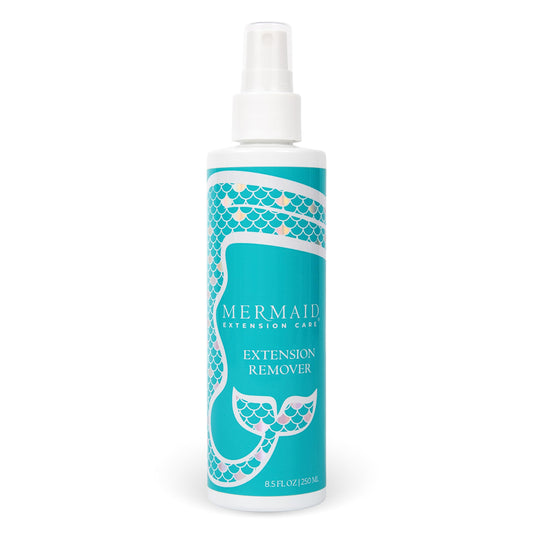 Mermaid Extension Care Extension Remover bottle demonstrates fast-acting release for safe extension removal.