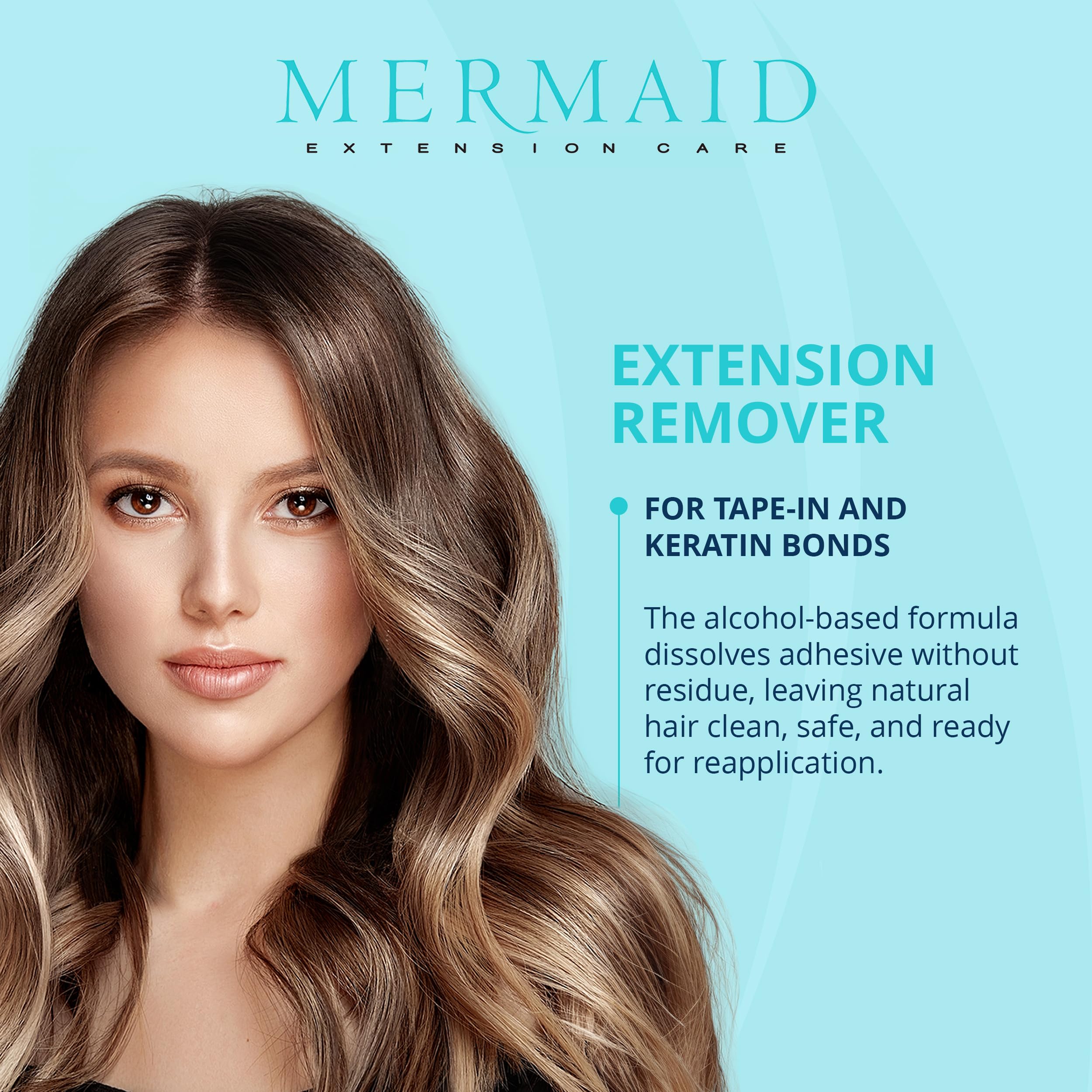 Mermaid Extension Care Extension Remover label close-up highlights residue-free finish.