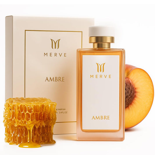 Merve Ambre bottle front view showcases luxury, ideal for daily wear.