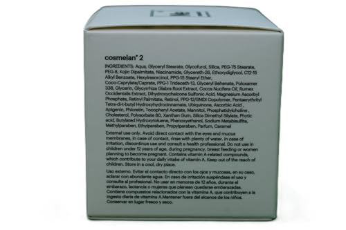 Packaging of Mesoesthetic Cosmelan 2 maintenance cream highlights safety and hydroquinone-free formula