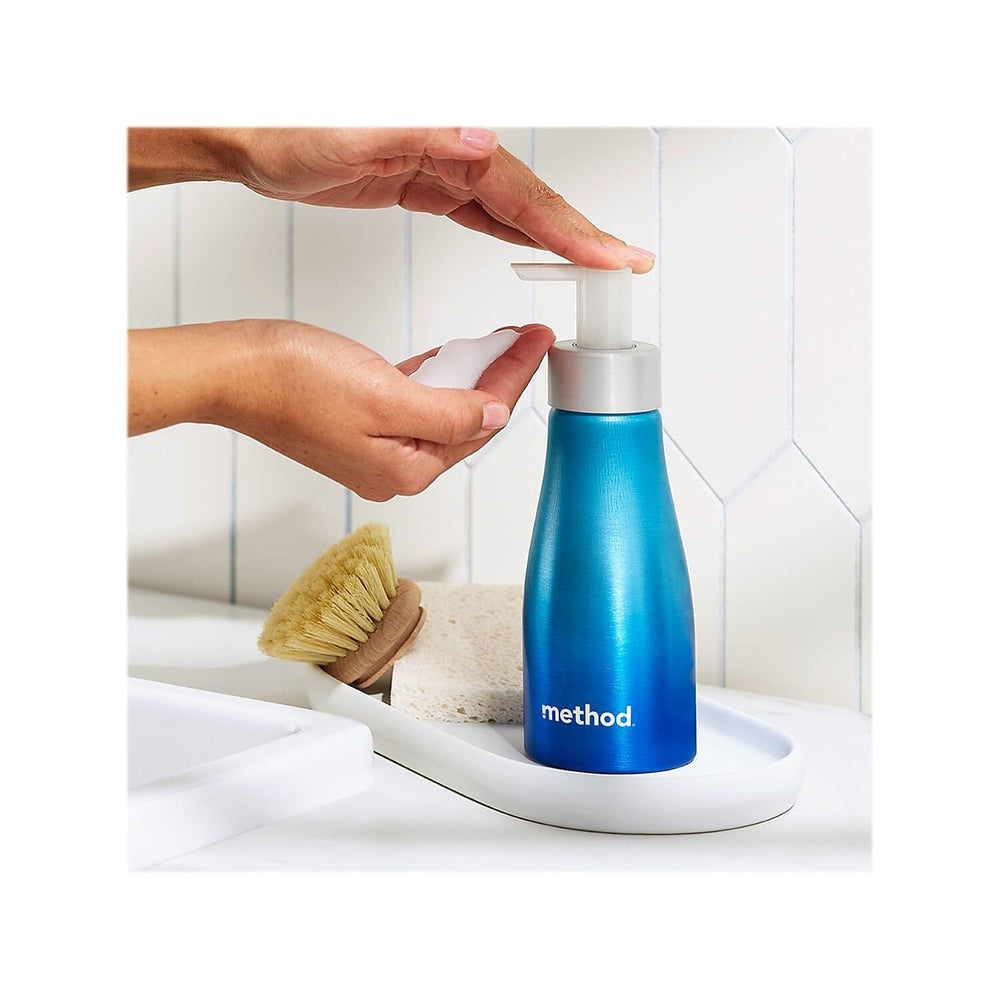 Method aluminum bottle and reusable pump, durable design for ongoing foaming hand wash