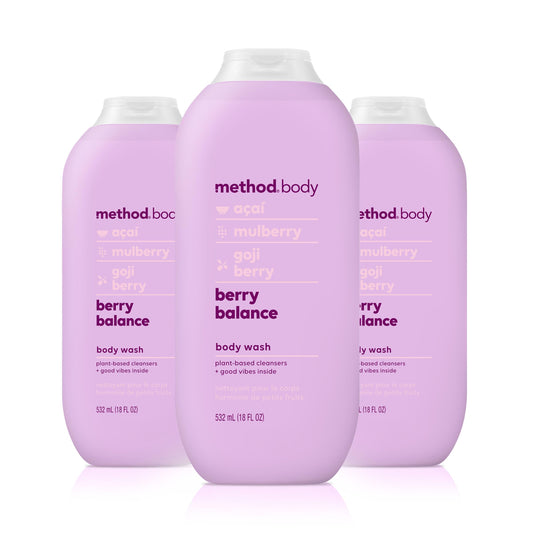 Method Berry Balance bottle on sink for refreshing cleanse.