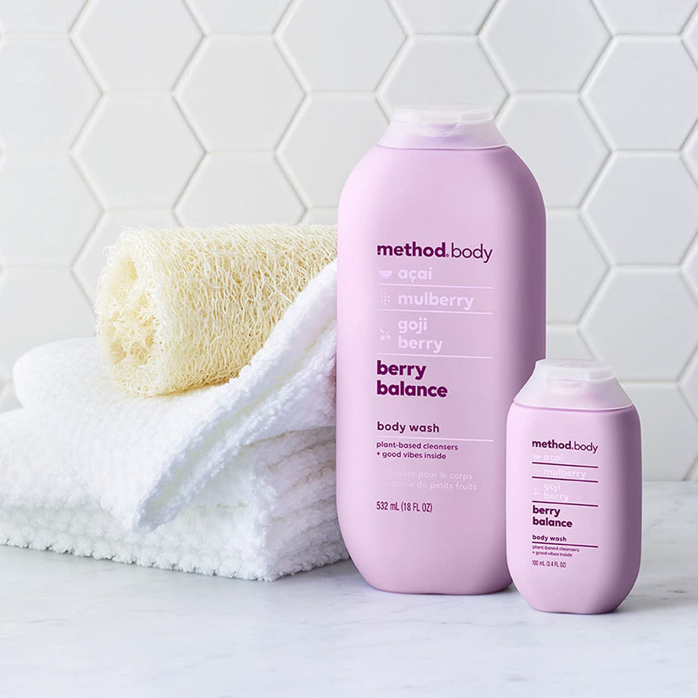 Method Berry Balance bottle shows paraben- and phthalate-free formula.