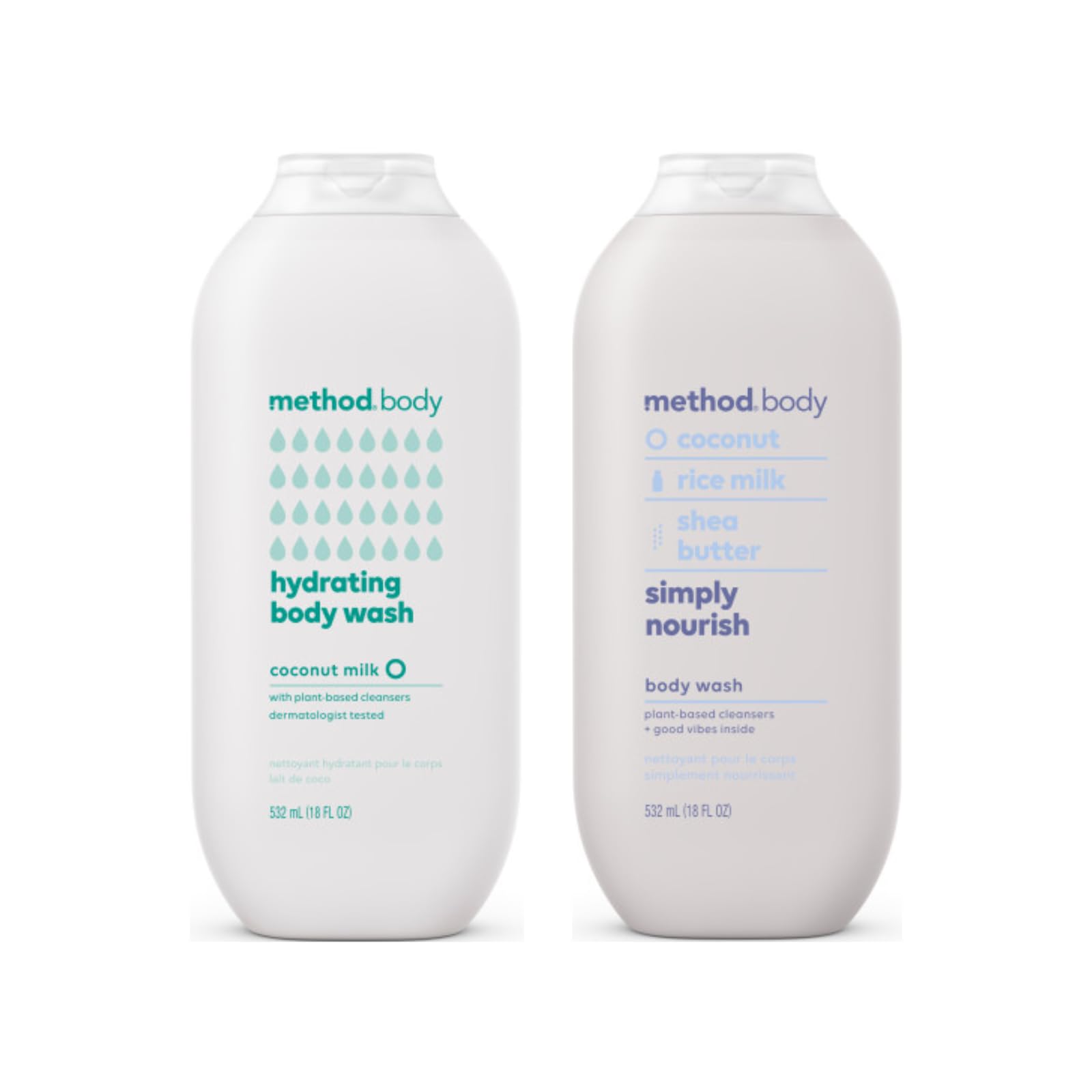 Method body wash Hydrating Coconut Milk bottle pour promotes daily hydration.