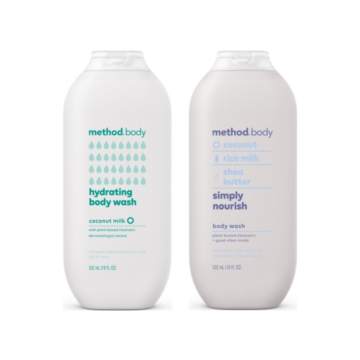 Method body wash Hydrating Coconut Milk bottle pour promotes daily hydration.