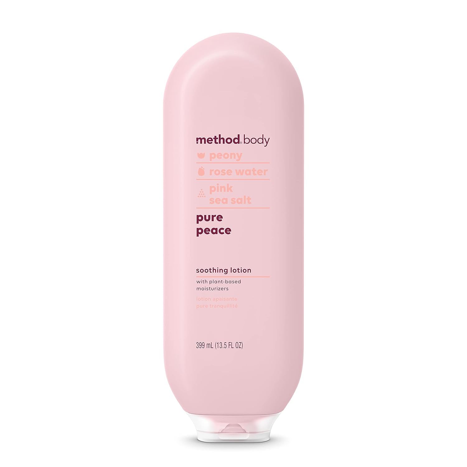 Close-up of Method Daily Lotion Pure Peace bottle highlighting clean packaging