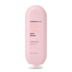 Close-up of Method Daily Lotion Pure Peace bottle highlighting clean packaging