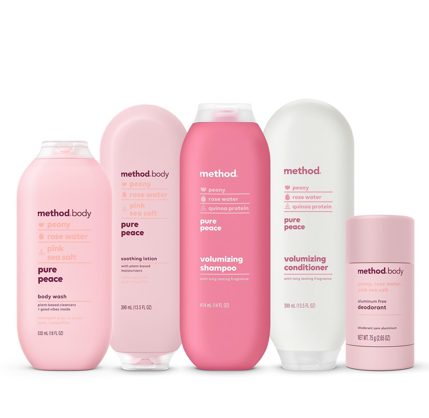 Packaging label of Method Daily Lotion Pure Peace emphasizes six-bottle bundle