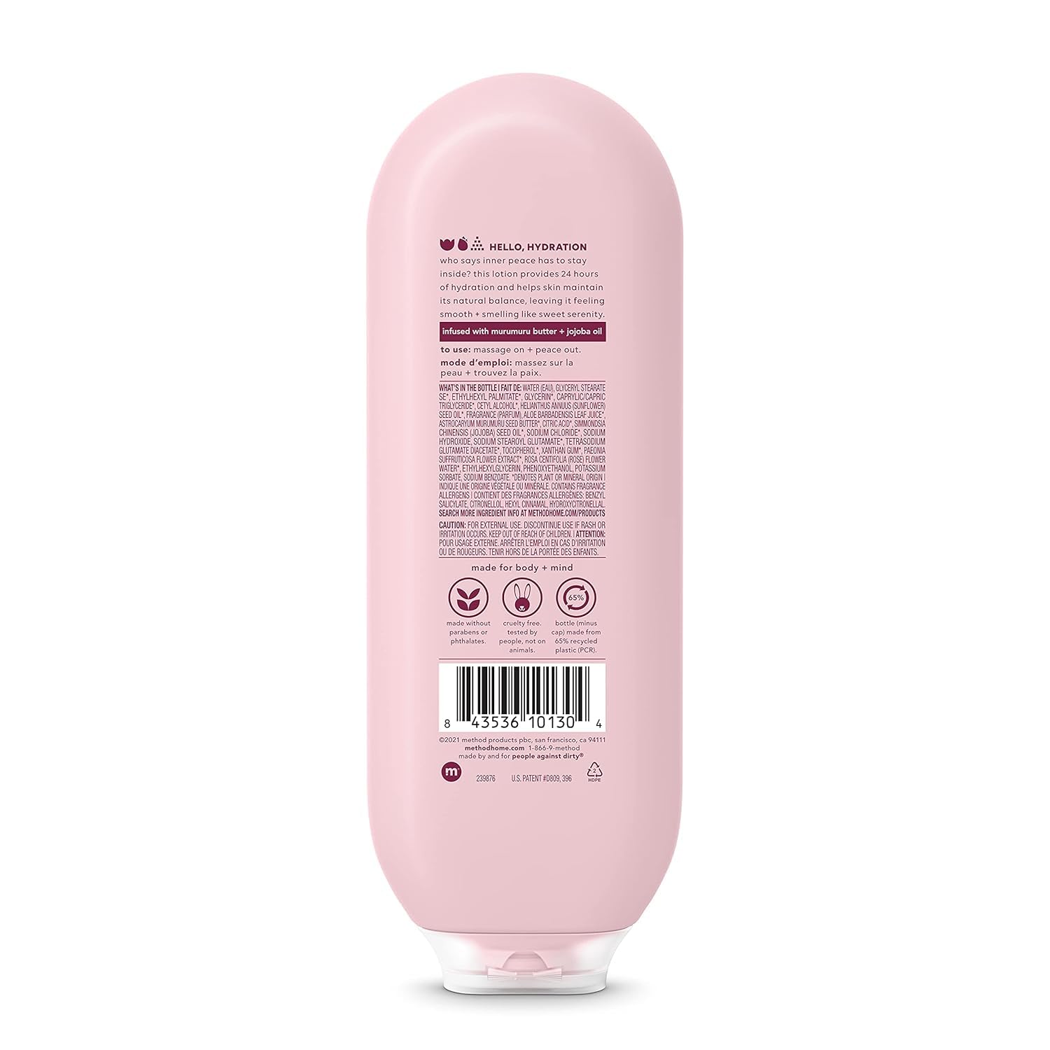 Texture on skin after applying Method Daily Lotion Pure Peace shows light hydration