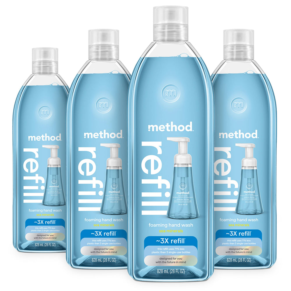 Method Sea Minerals foaming hand soap refill four 28oz bottles for easy restocking.