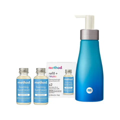Method foaming hand wash starter bottle with pump, sea minerals scent, reusable aluminum