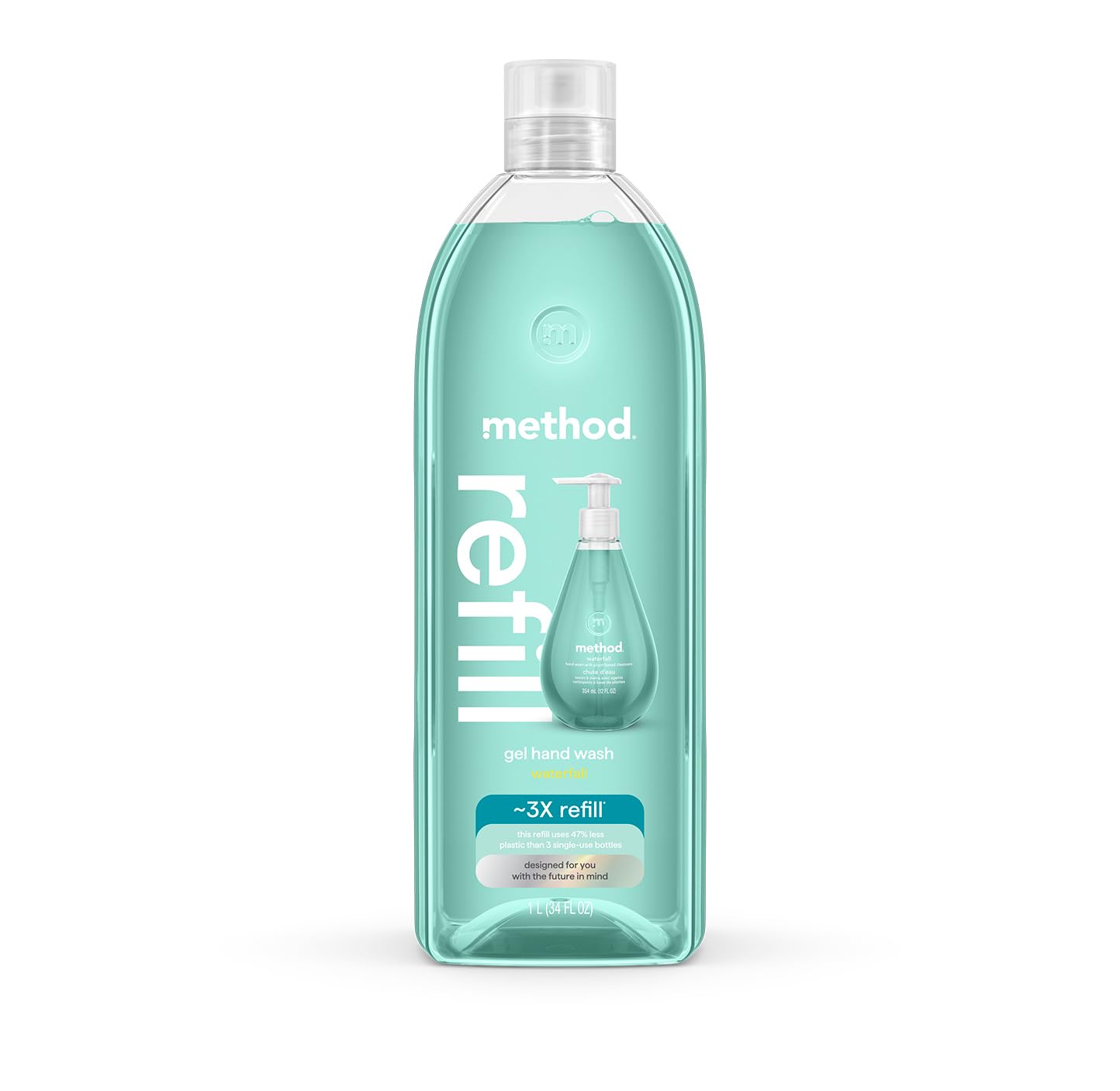 Method Waterfall gel hand soap refill 34oz front view for easy replenishment